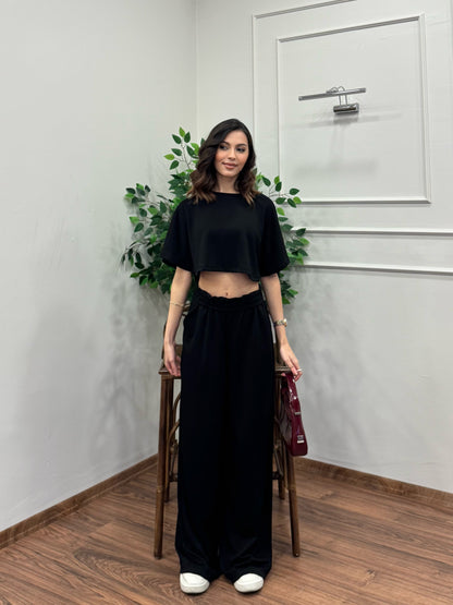 Leva Modal Crop Siyah Takım