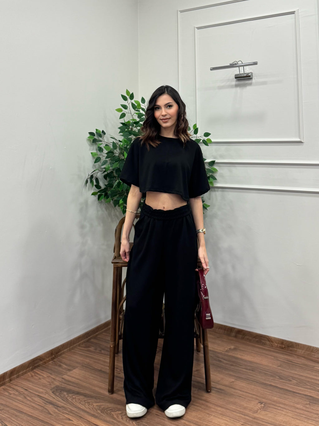 Leva Modal Crop Siyah Takım