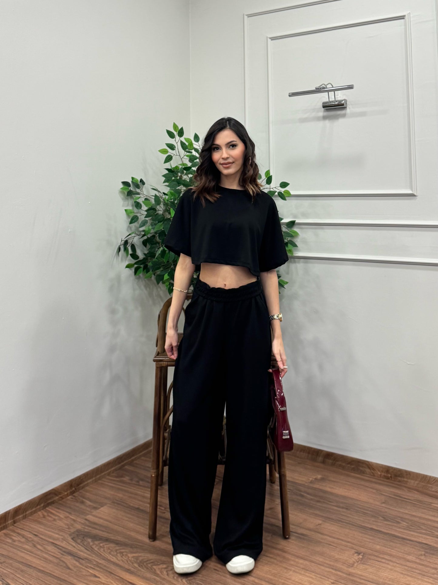 Leva Modal Crop Siyah Takım