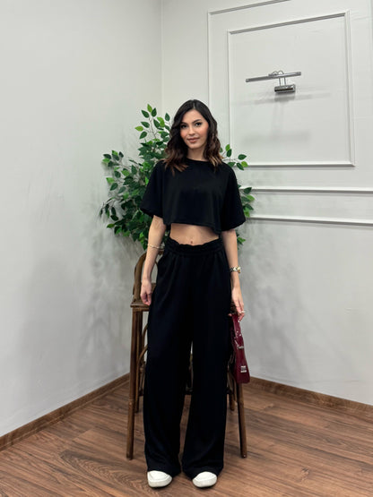 Leva Modal Crop Siyah Takım