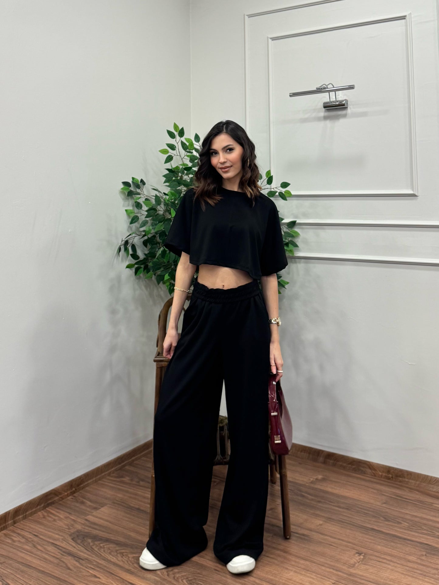 Leva Modal Crop Siyah Takım