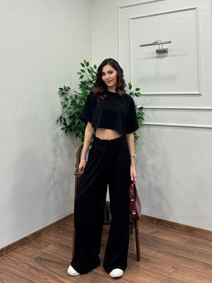 Leva Modal Crop Siyah Takım