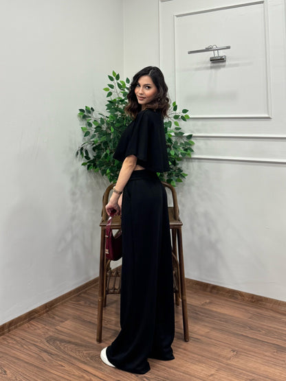 Leva Modal Crop Siyah Takım