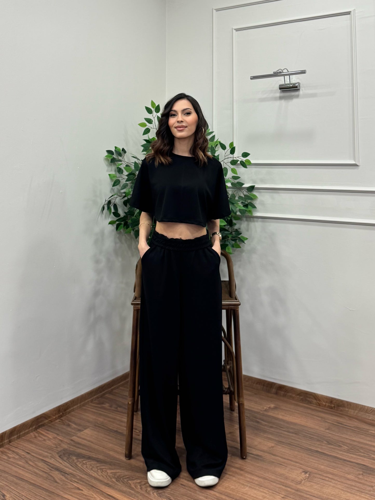 Leva Modal Crop Siyah Takım