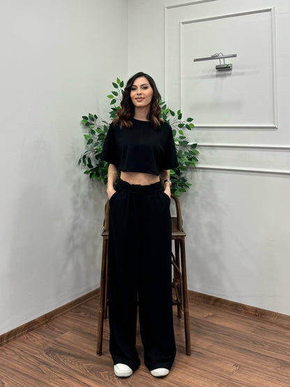 Leva Modal Crop Siyah Takım