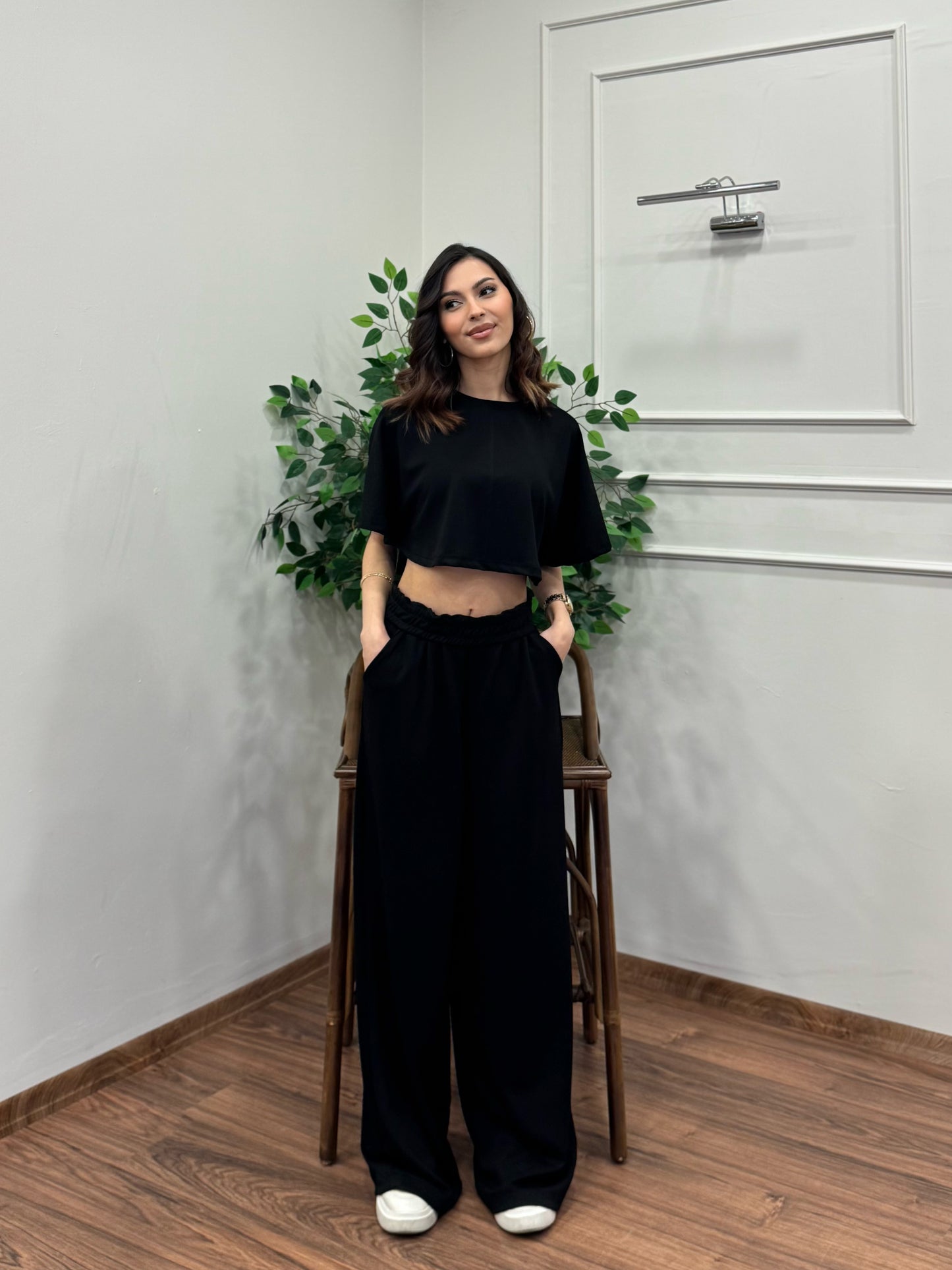 Leva Modal Crop Siyah Takım