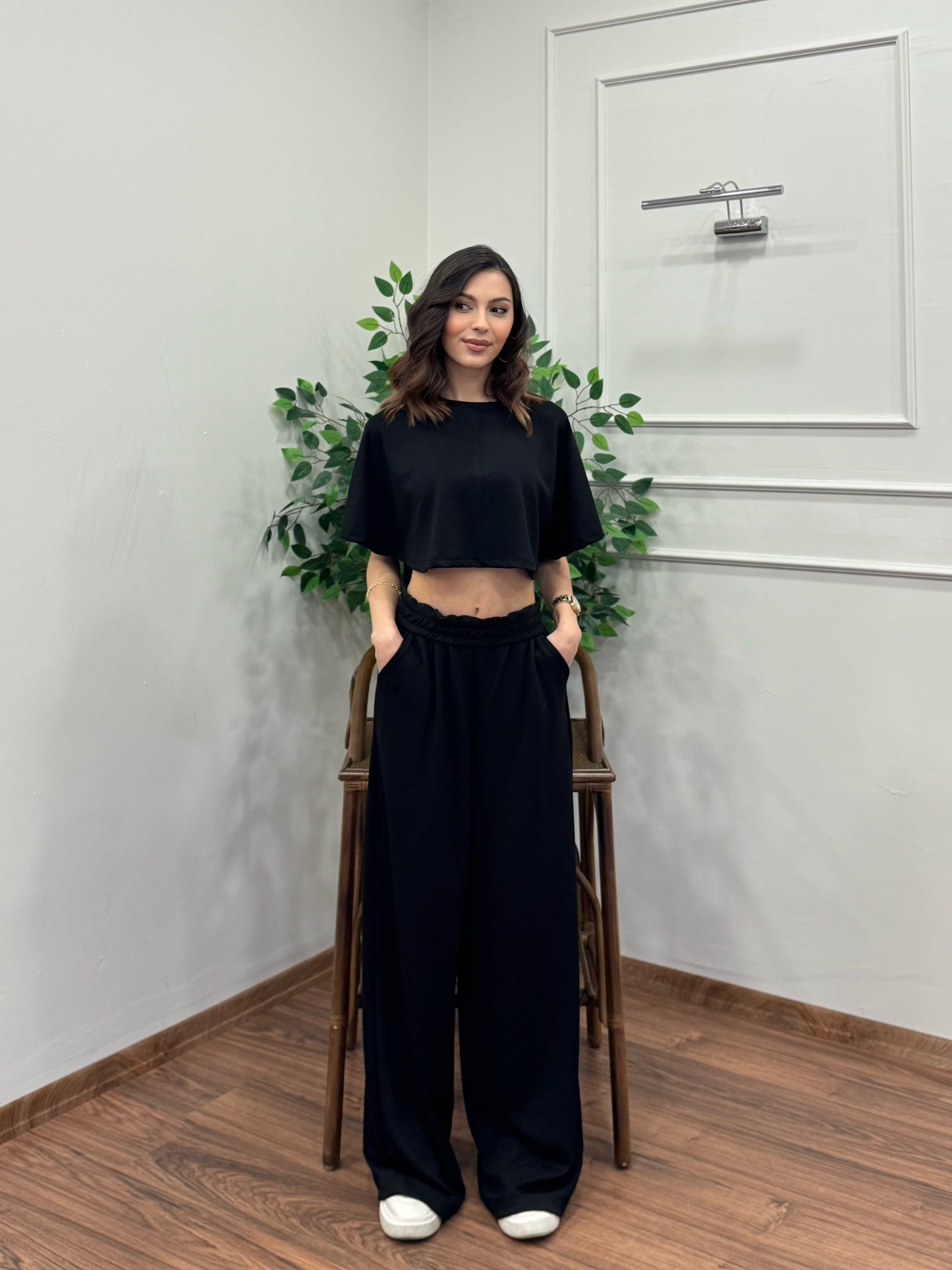 Leva Modal Crop Siyah Takım
