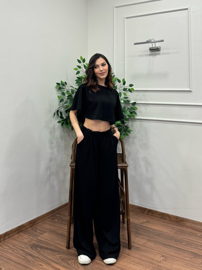 Leva Modal Crop Siyah Takım