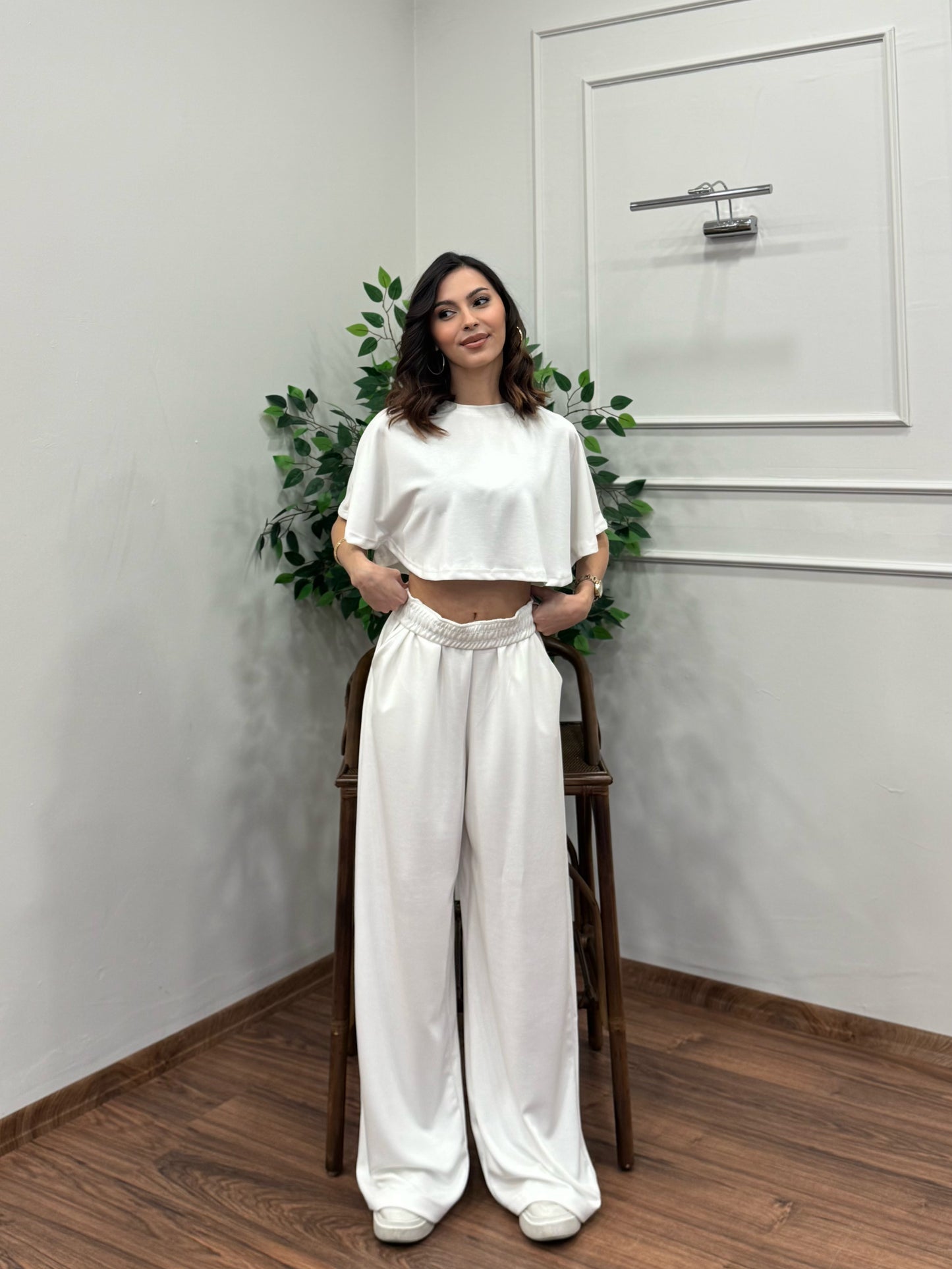 Leva Modal Crop Beyaz Takım