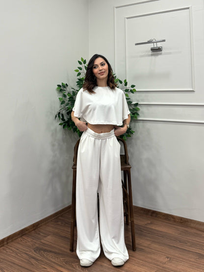 Leva Modal Crop Beyaz Takım