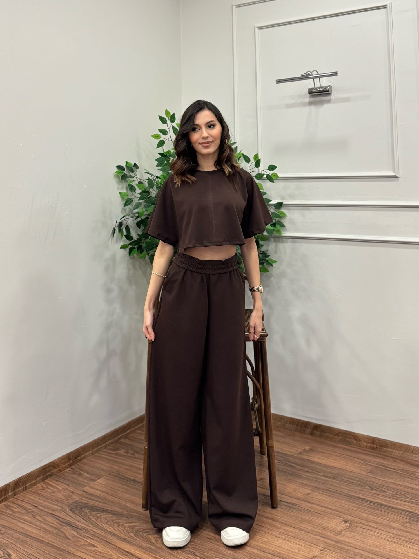 Leva Modal Crop Kahverengi Takım