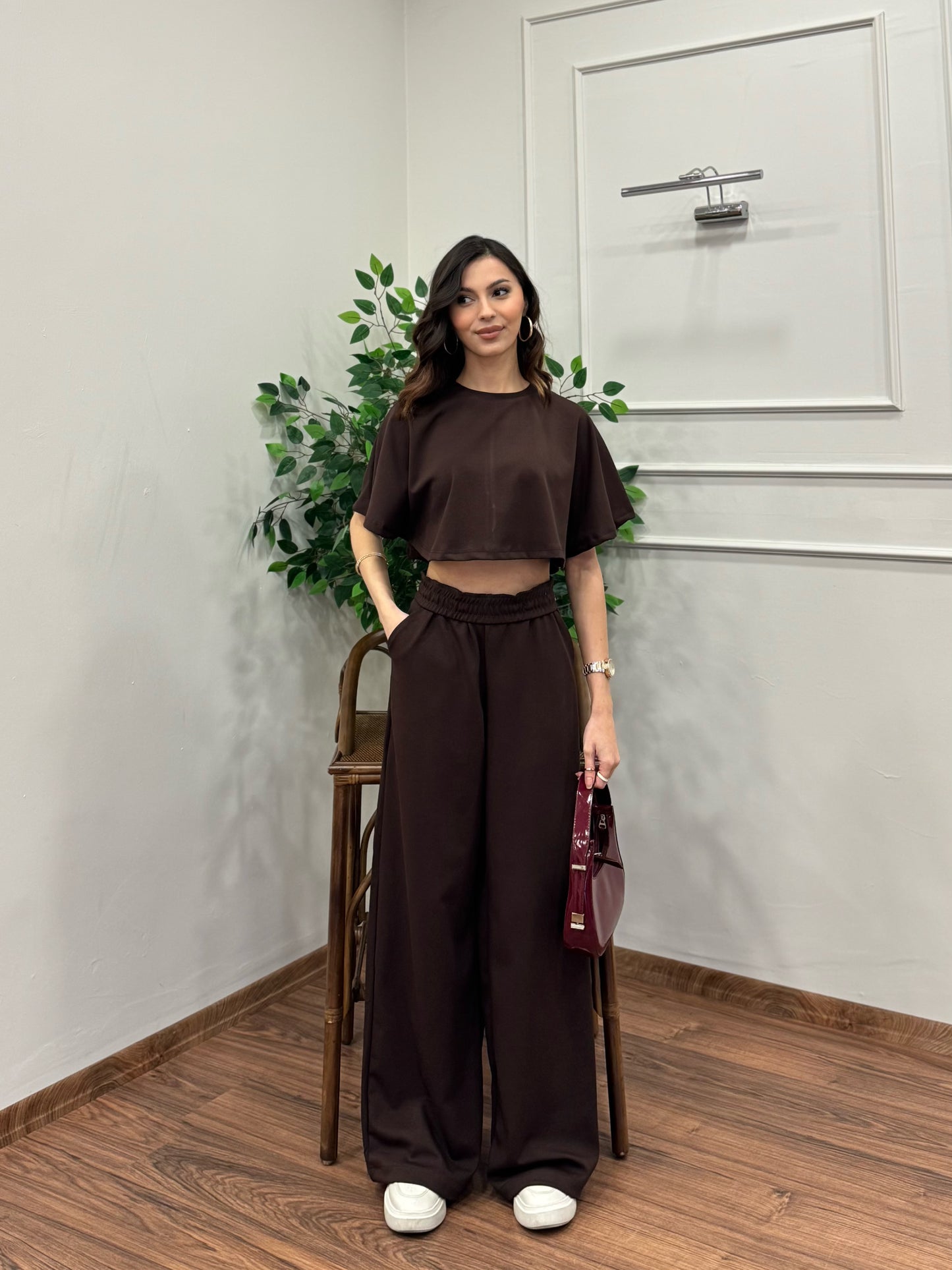Leva Modal Crop Kahverengi Takım