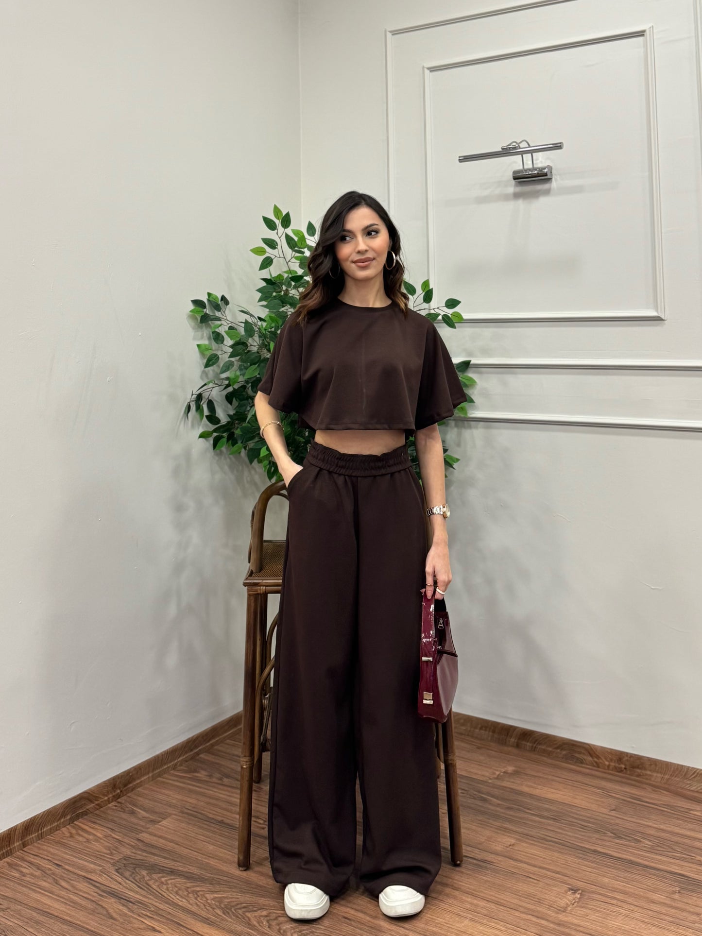 Leva Modal Crop Kahverengi Takım
