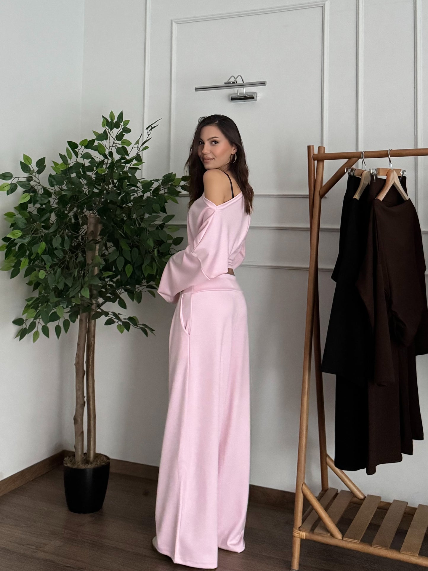 Siena Kayık Yaka Bluz Pantolon Pembe Takım