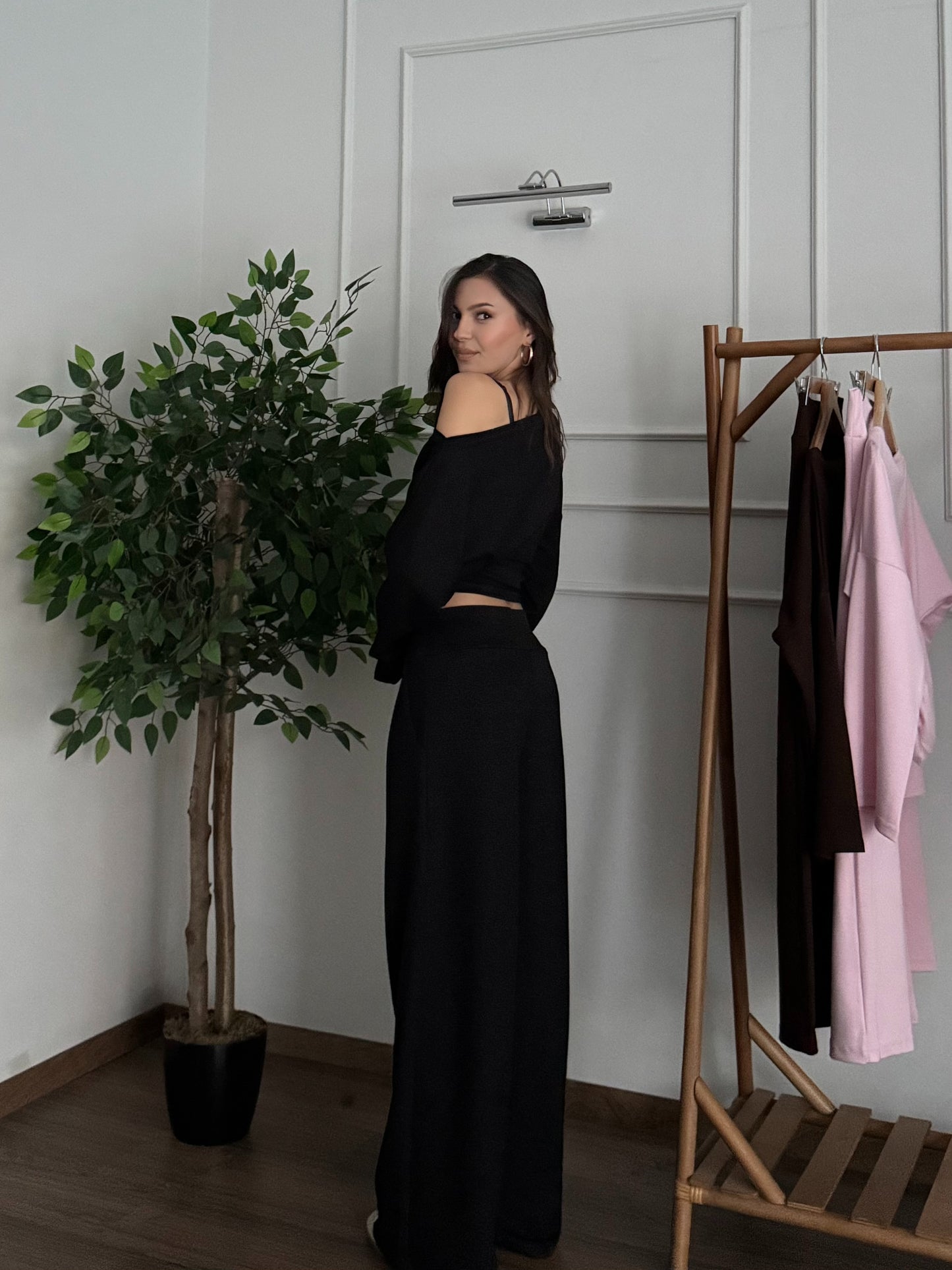 Siena Kayık Yaka Bluz Pantolon Siyah Takım