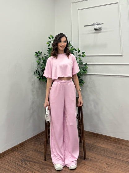 Leva Modal Crop Pembe Takım