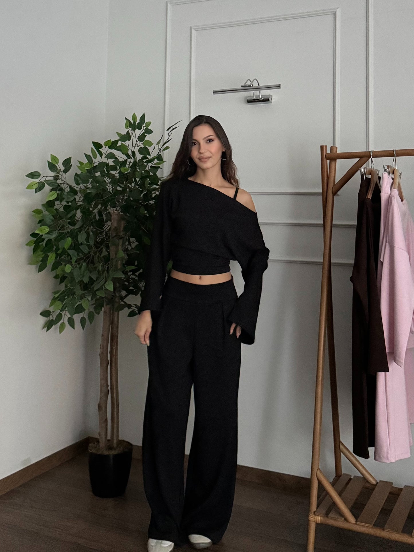 Siena Kayık Yaka Bluz Pantolon Siyah Takım