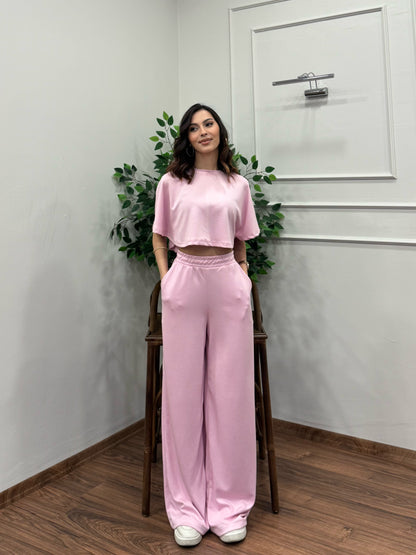 Leva Modal Crop Pembe Takım