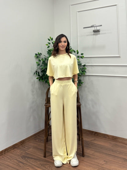 Leva Modal Crop Sarı Takım