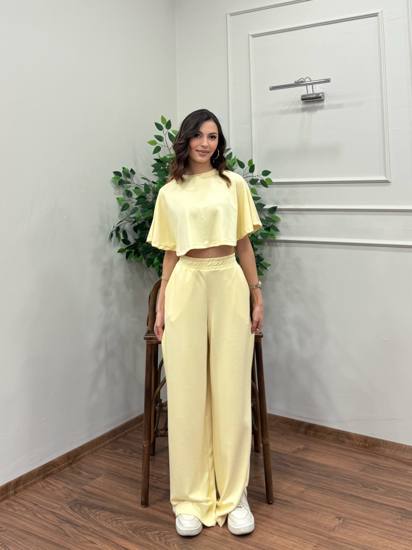 Leva Modal Crop Sarı Takım