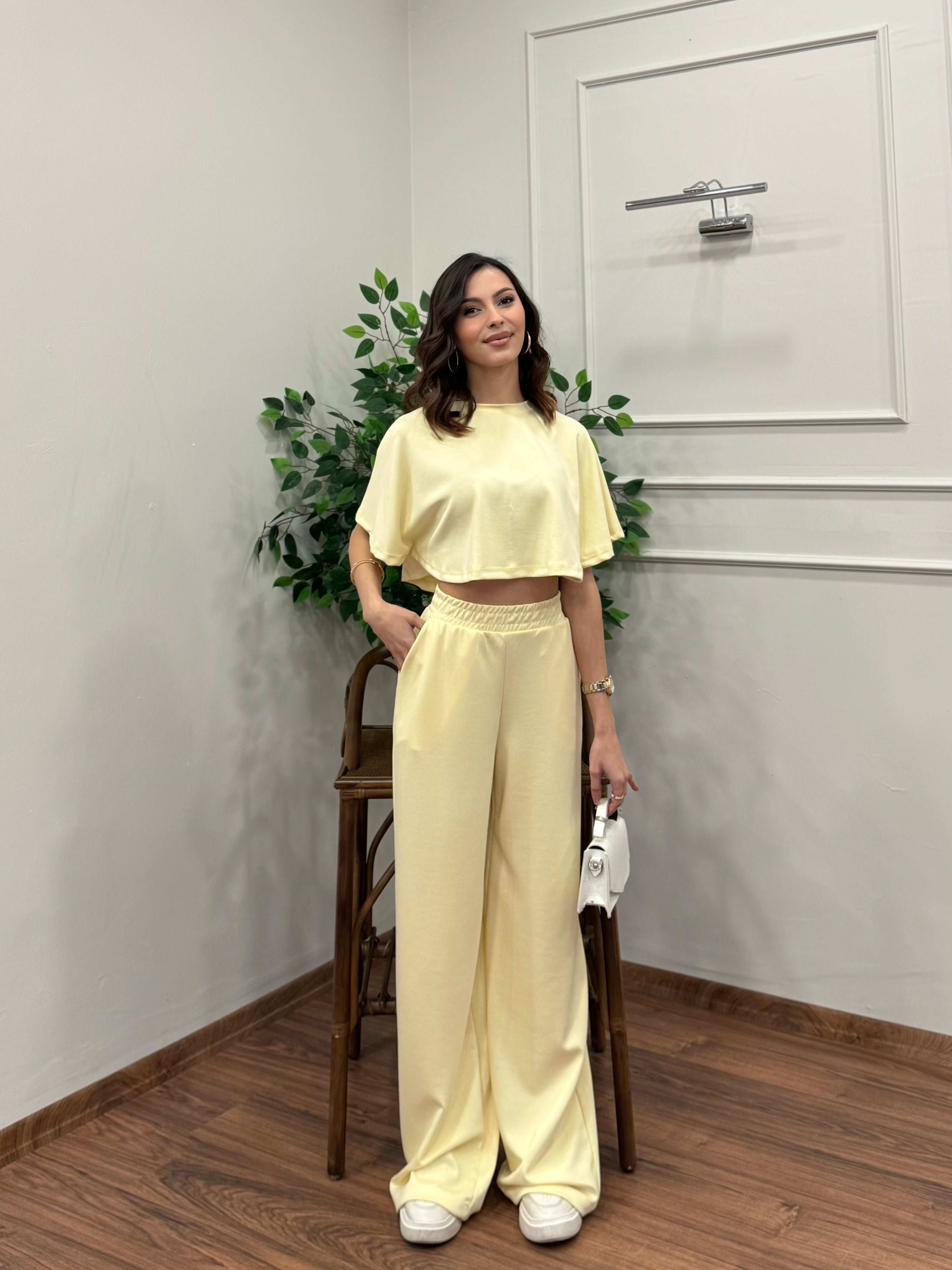 Leva Modal Crop Sarı Takım