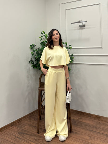 Leva Modal Crop Sarı Takım