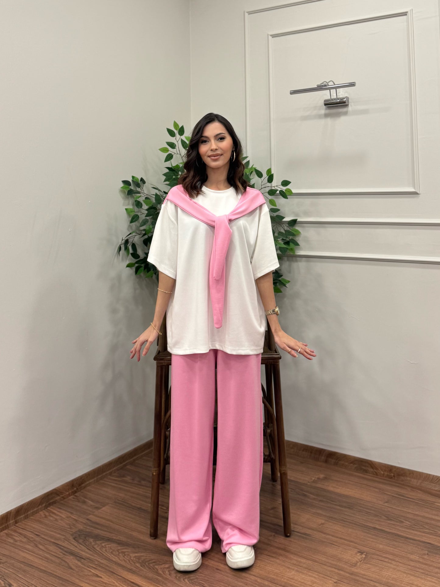 Verona Şal Bağlama Detay Pembe Takım