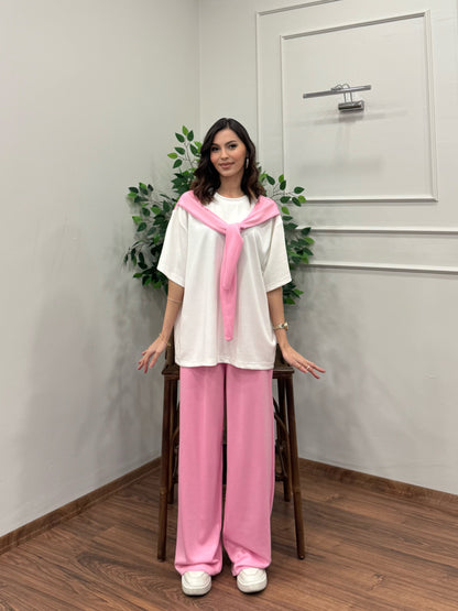 Verona Şal Bağlama Detay Pembe Takım