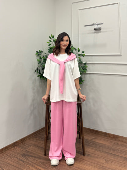 Verona Şal Bağlama Detay Pembe Takım