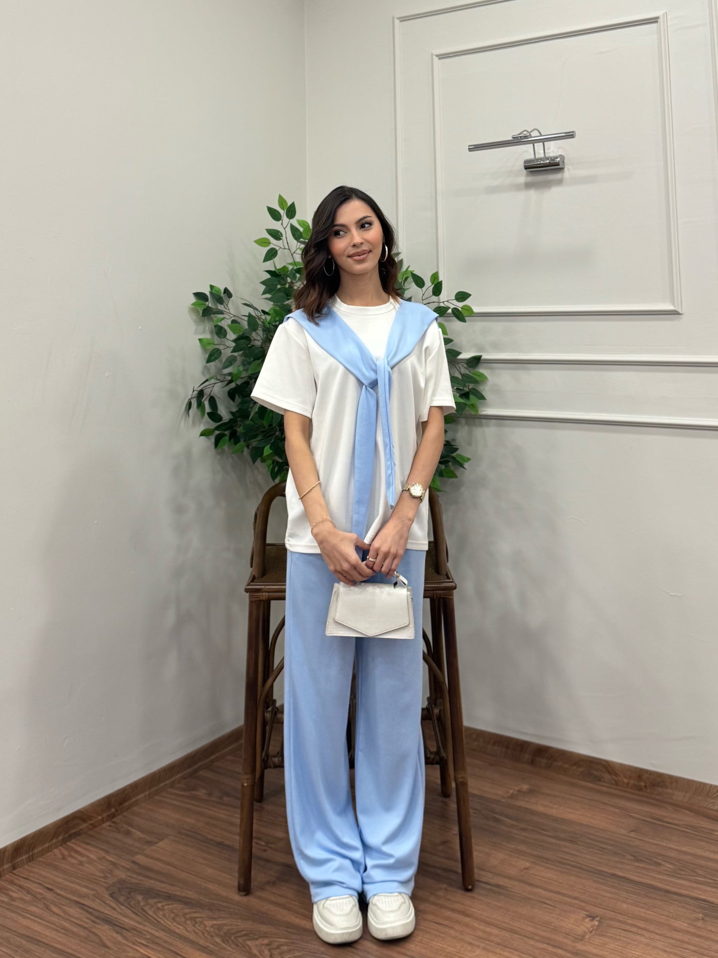 Verona Şal Bağlama Detay Mavi Takım
