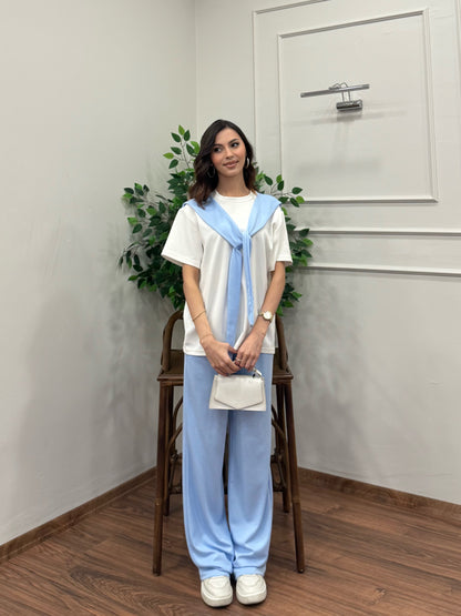 Verona Şal Bağlama Detay Mavi Takım