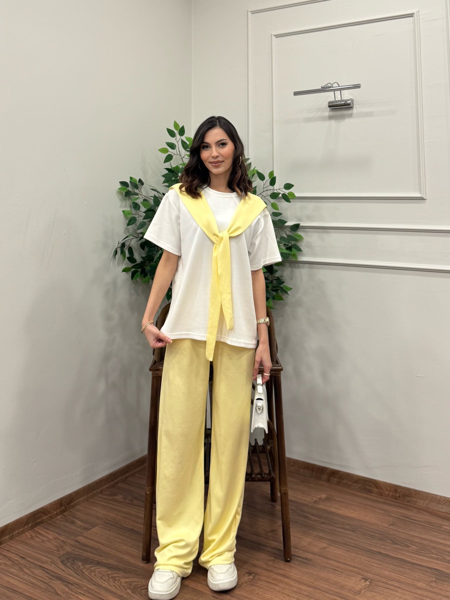 Verona Şal Bağlama Detay Sarı Takım
