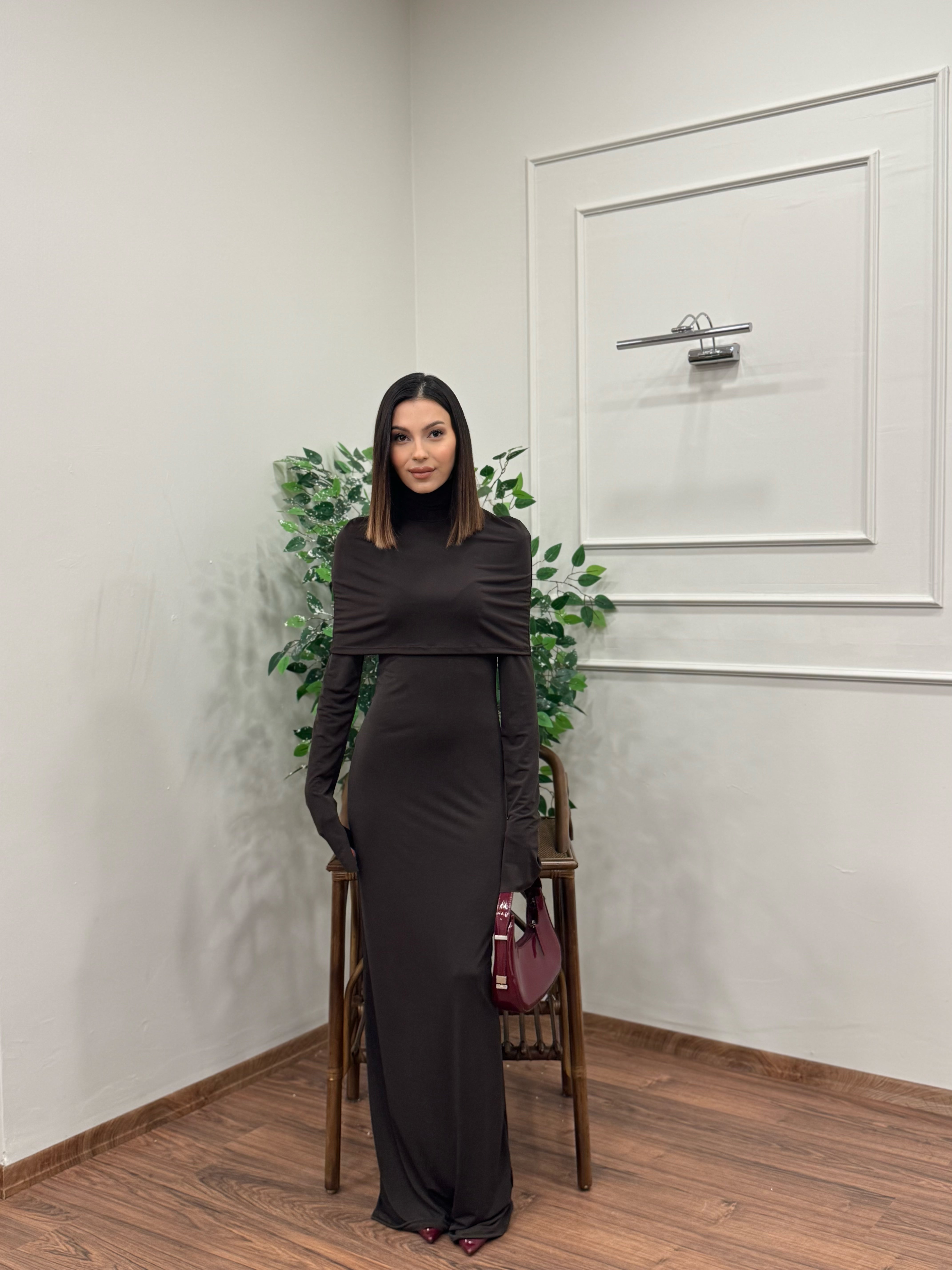 Elegant Kahverengi Pinterest Elbise