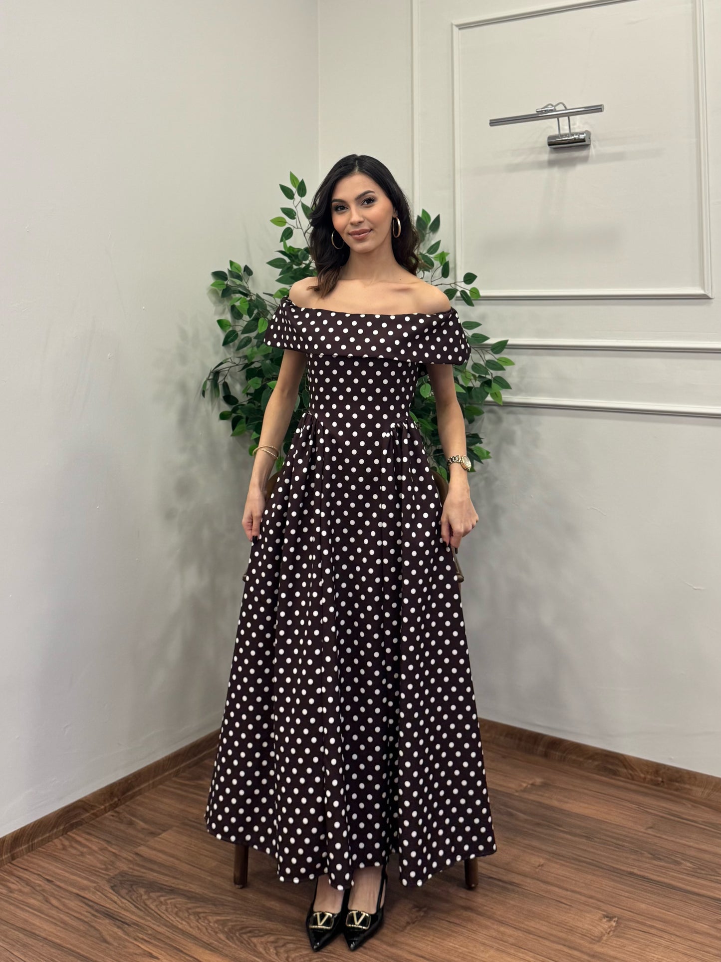 Rosalie Puantiyeli Madonna Kahverengi Elbise