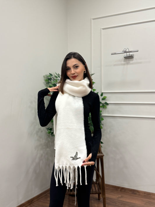 Bymn Yün Beyaz Atkı