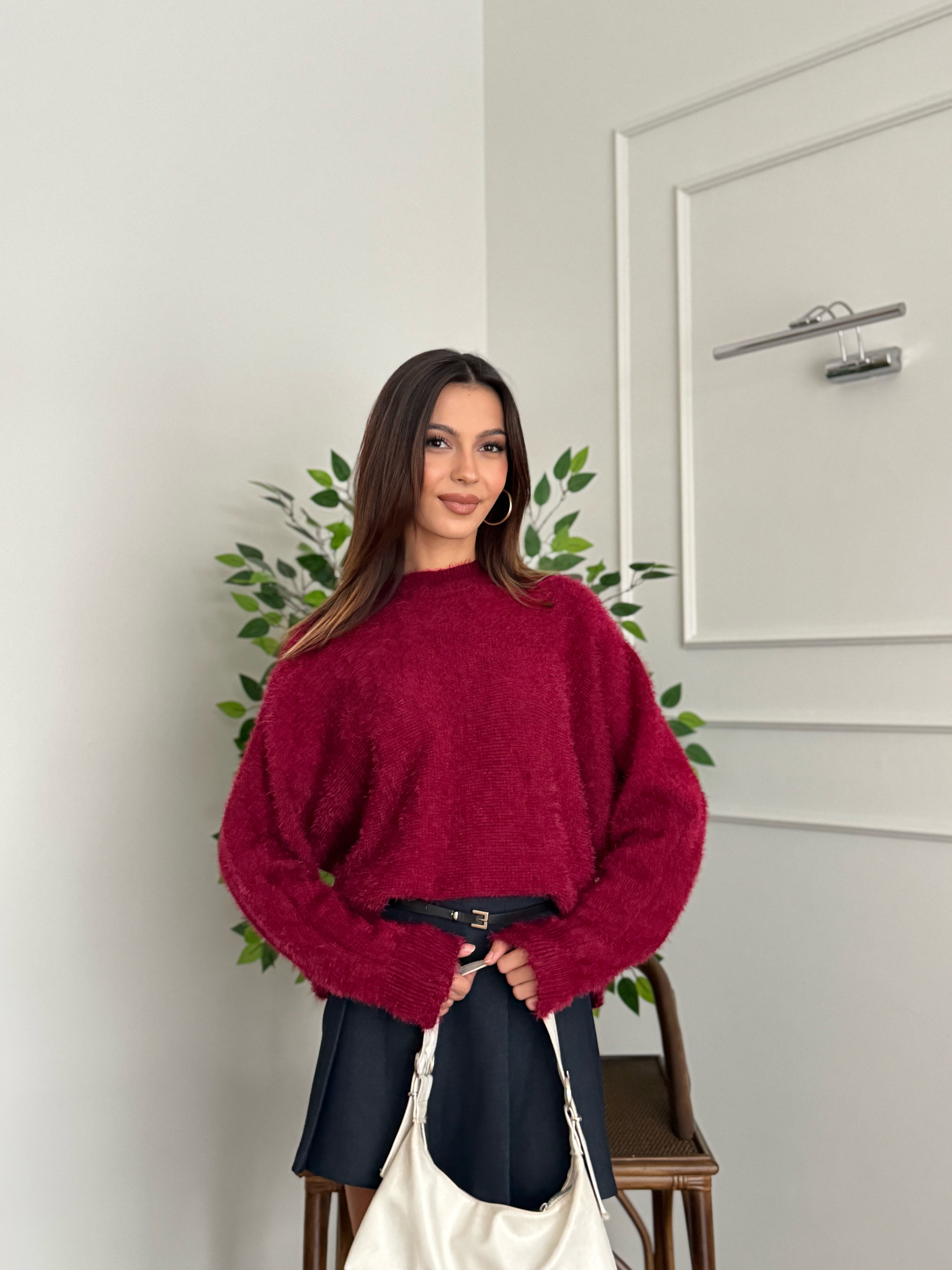 Sakallı Yarasa Kol Bordo Kazak