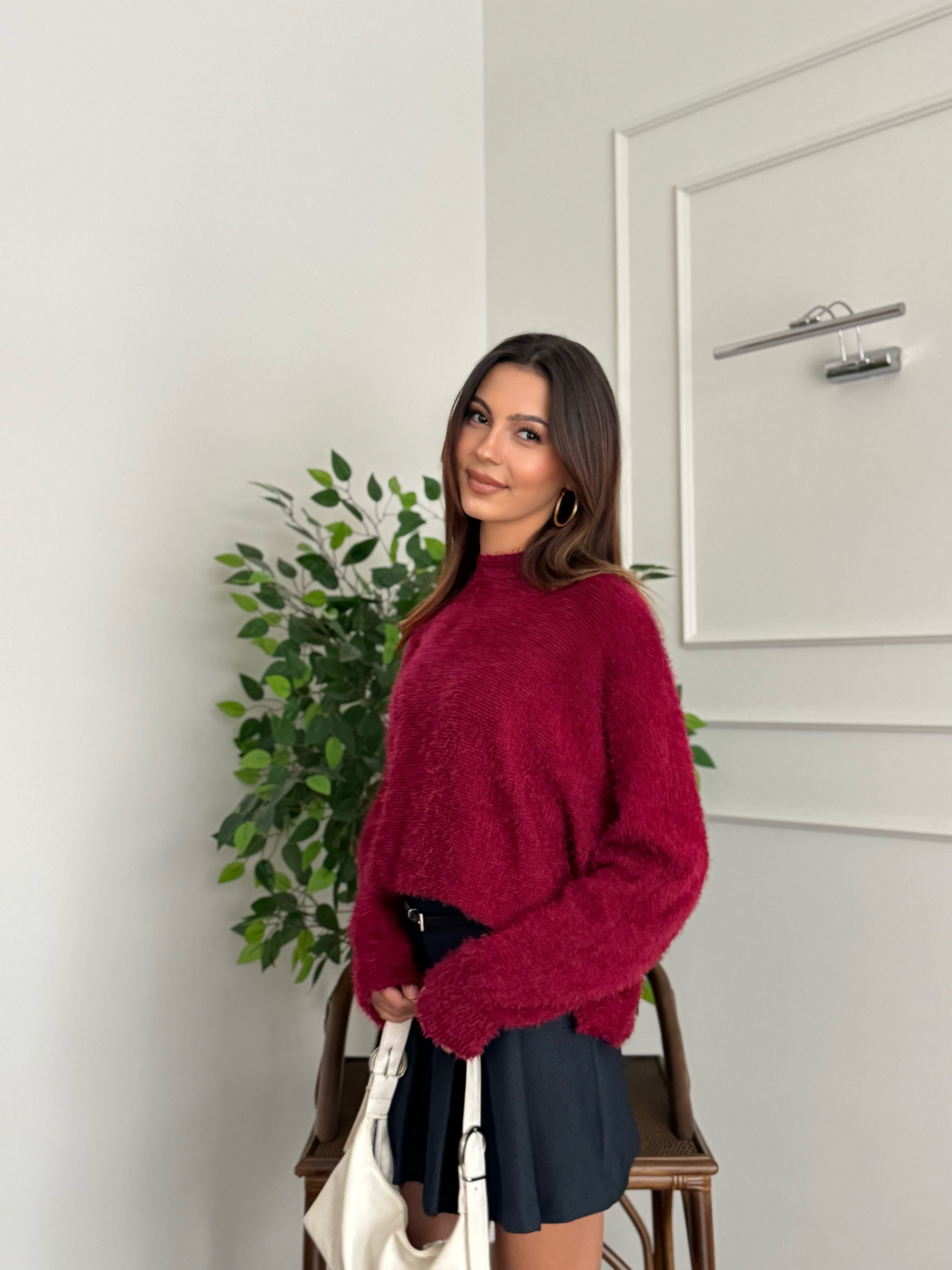 Sakallı Yarasa Kol Bordo Kazak