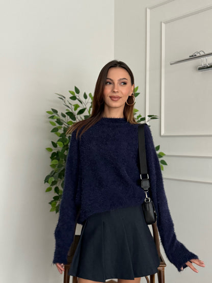 Sakallı Yarasa Kol Lacivert Kazak