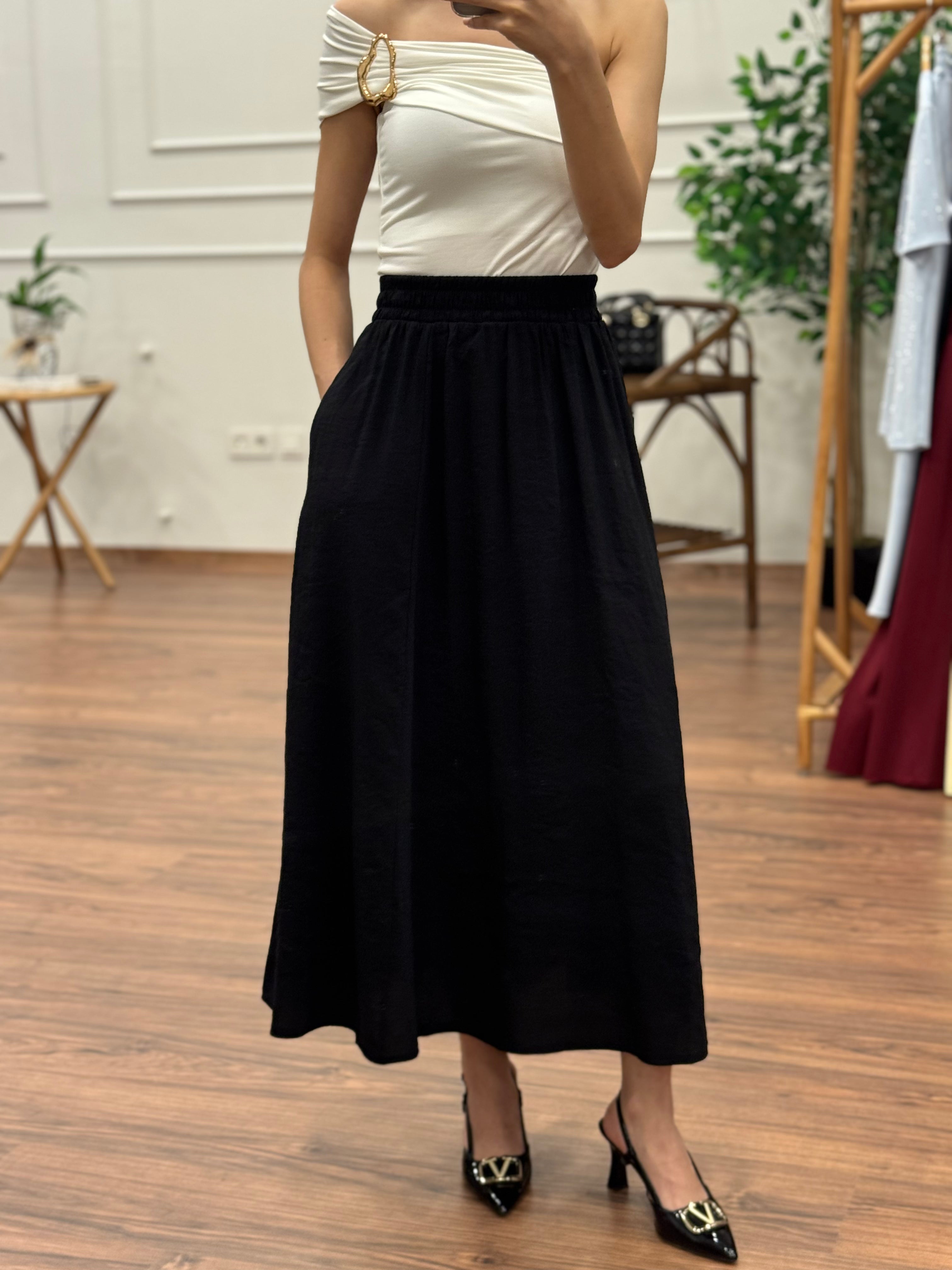 Tensel Kumaş Siyah Etek