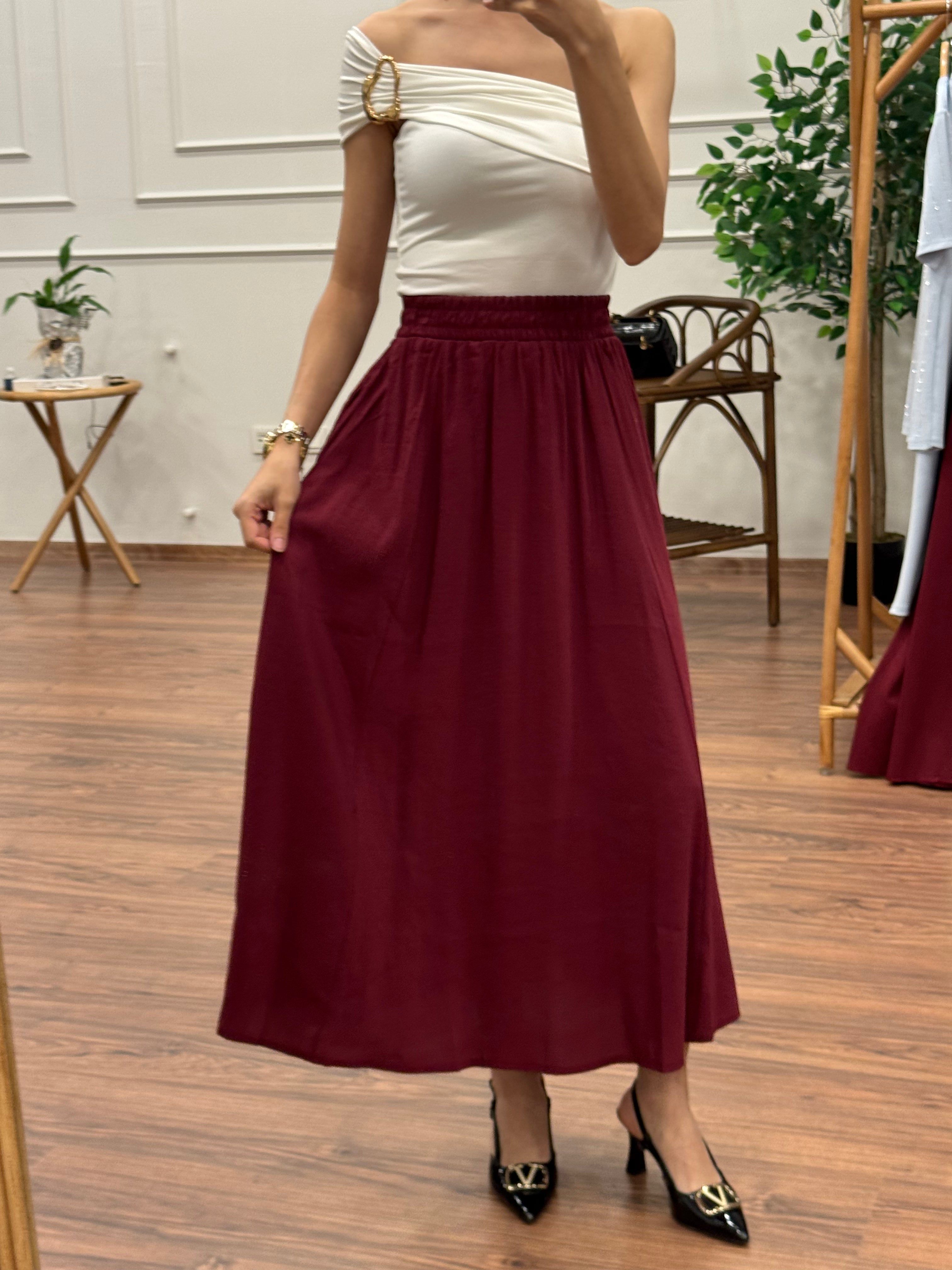 Tensel Kumaş Bordo Etek
