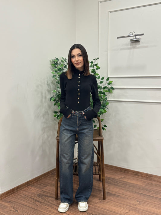 Wide Leg Acı Kahve Yıkamalı Jean