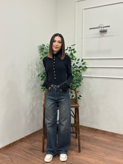 Wide Leg Acı Kahve Yıkamalı Jean