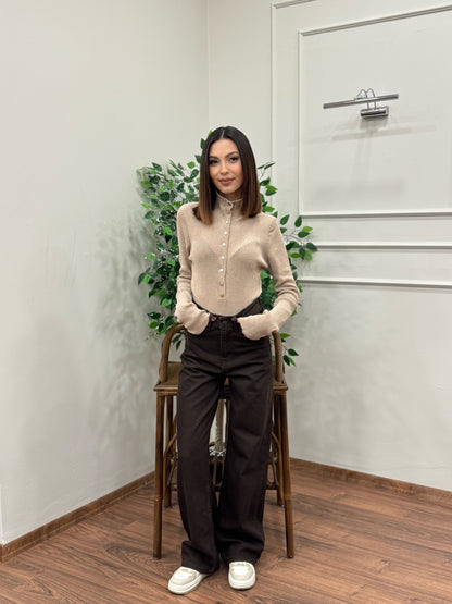 Wide Leg Kahverengi Jean