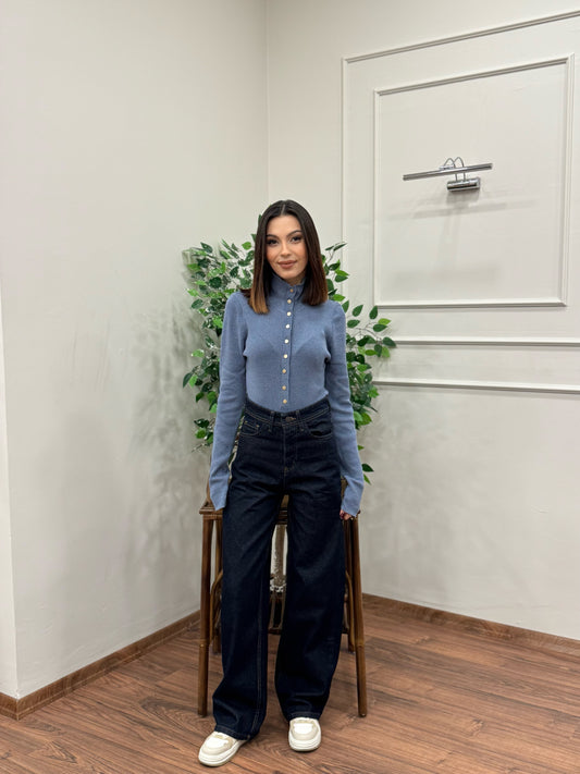 Wide Leg Lacivert Jean