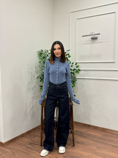 Wide Leg Lacivert Jean