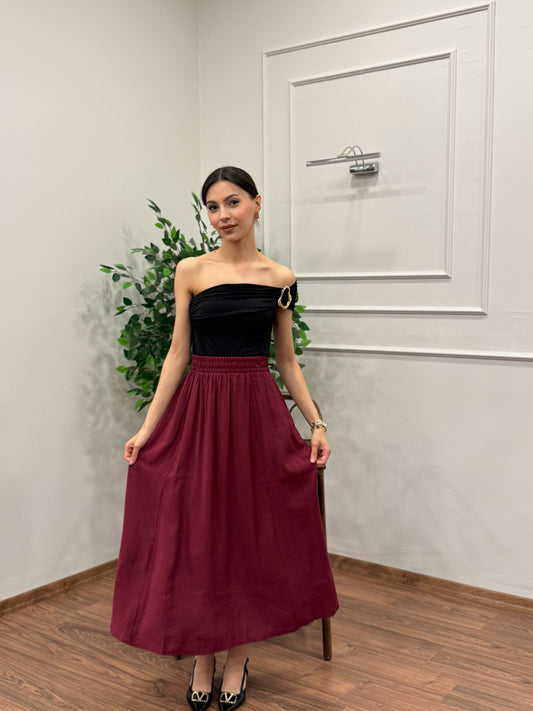 Tensel Kumaş Bordo Etek