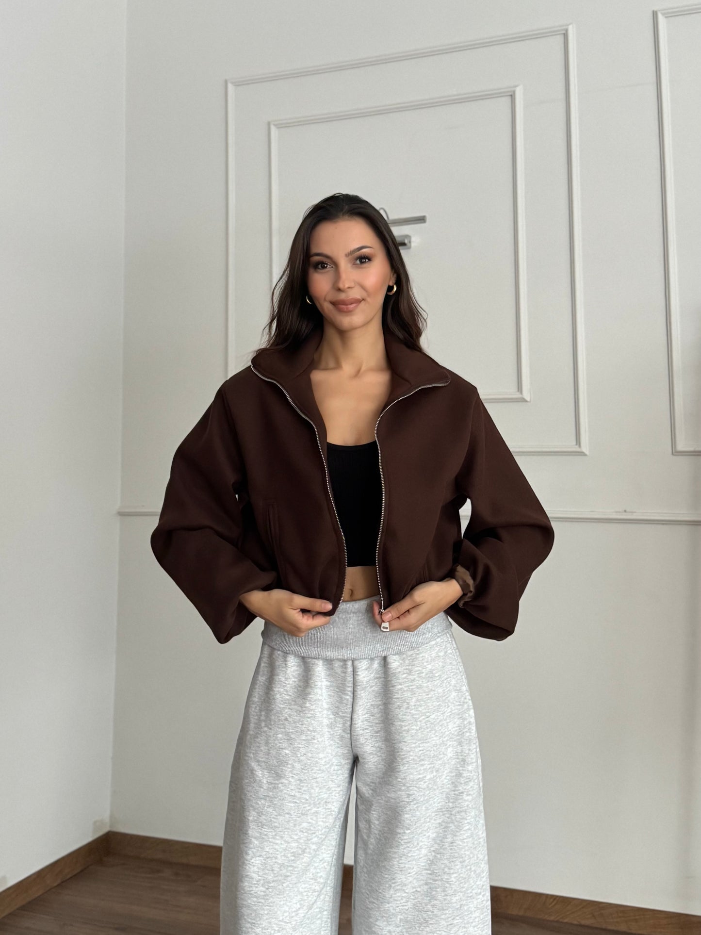 Vina Pensli Kahverengi Kaşe Bomber Ceket