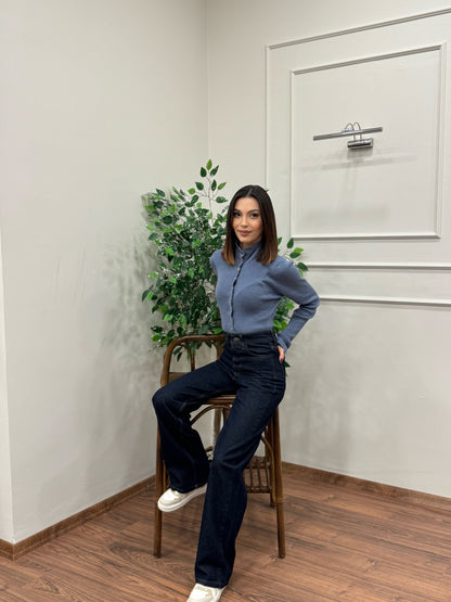 Wide Leg Lacivert Jean