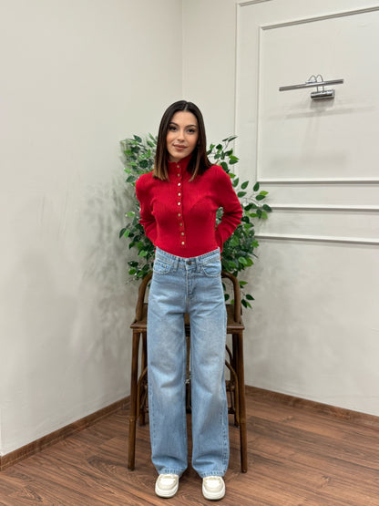 Wide Leg Buz Mavi Jean