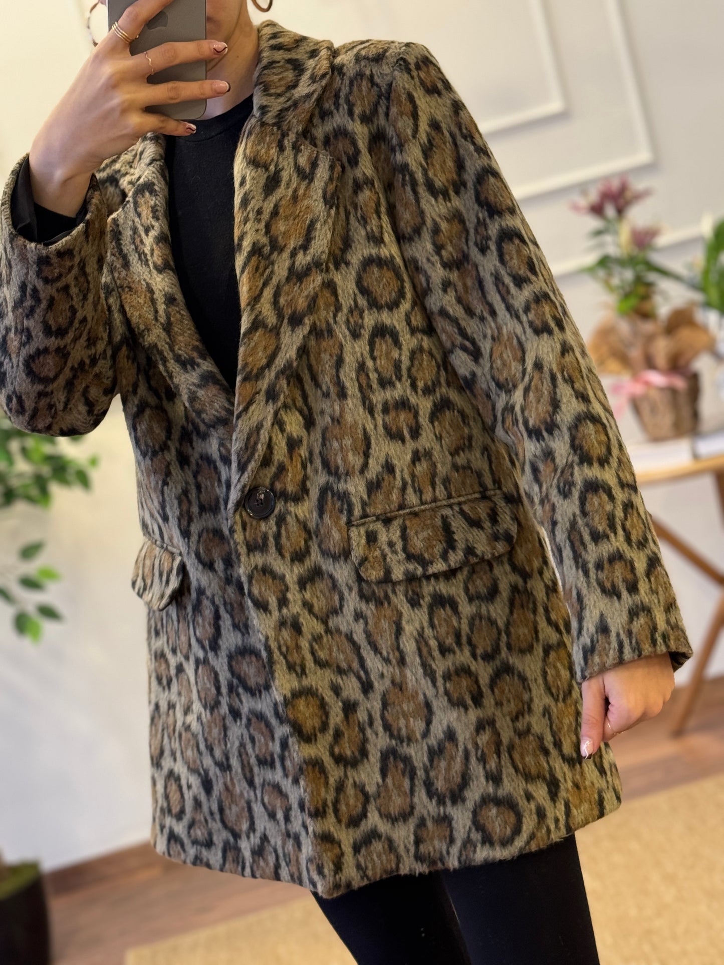 Leopar Desen Blazer Ceket